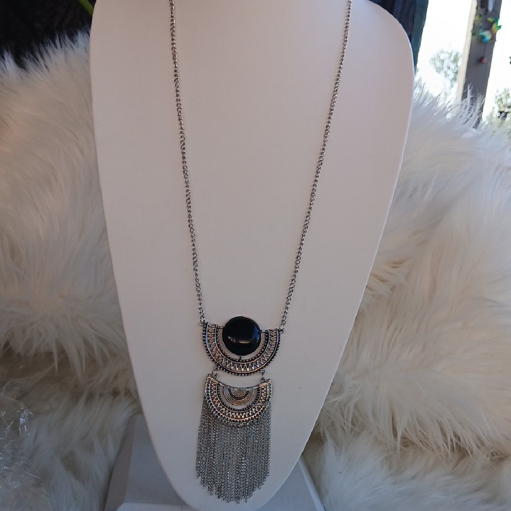 Paparazzi Silver and Black Necklace with Cascading Fringe - Picture 5 of 12
